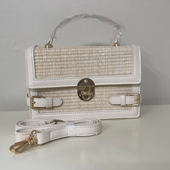 Neiman Marcus Beige Gold Hardware Straw Woven Crossbody Bag - Picture 3 of 5